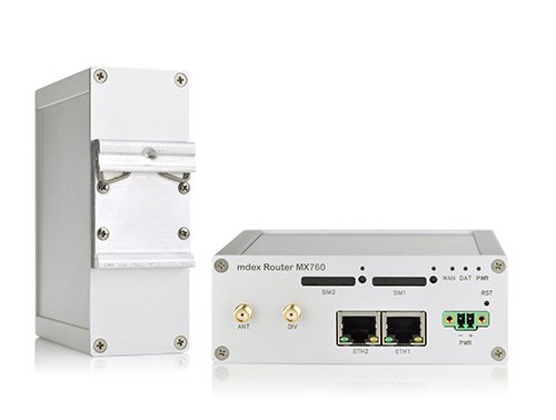 MX760-Uebersicht Industrie-Router mdex MX760 mit Montagesatz für die Hutschiene