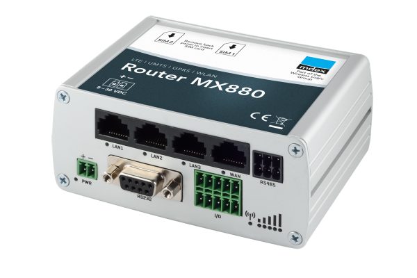 LTE_Router_MX880_Hutschiene_6050 mdex Industrie-Router MX880 für Hutschiene Vorderansicht 3D