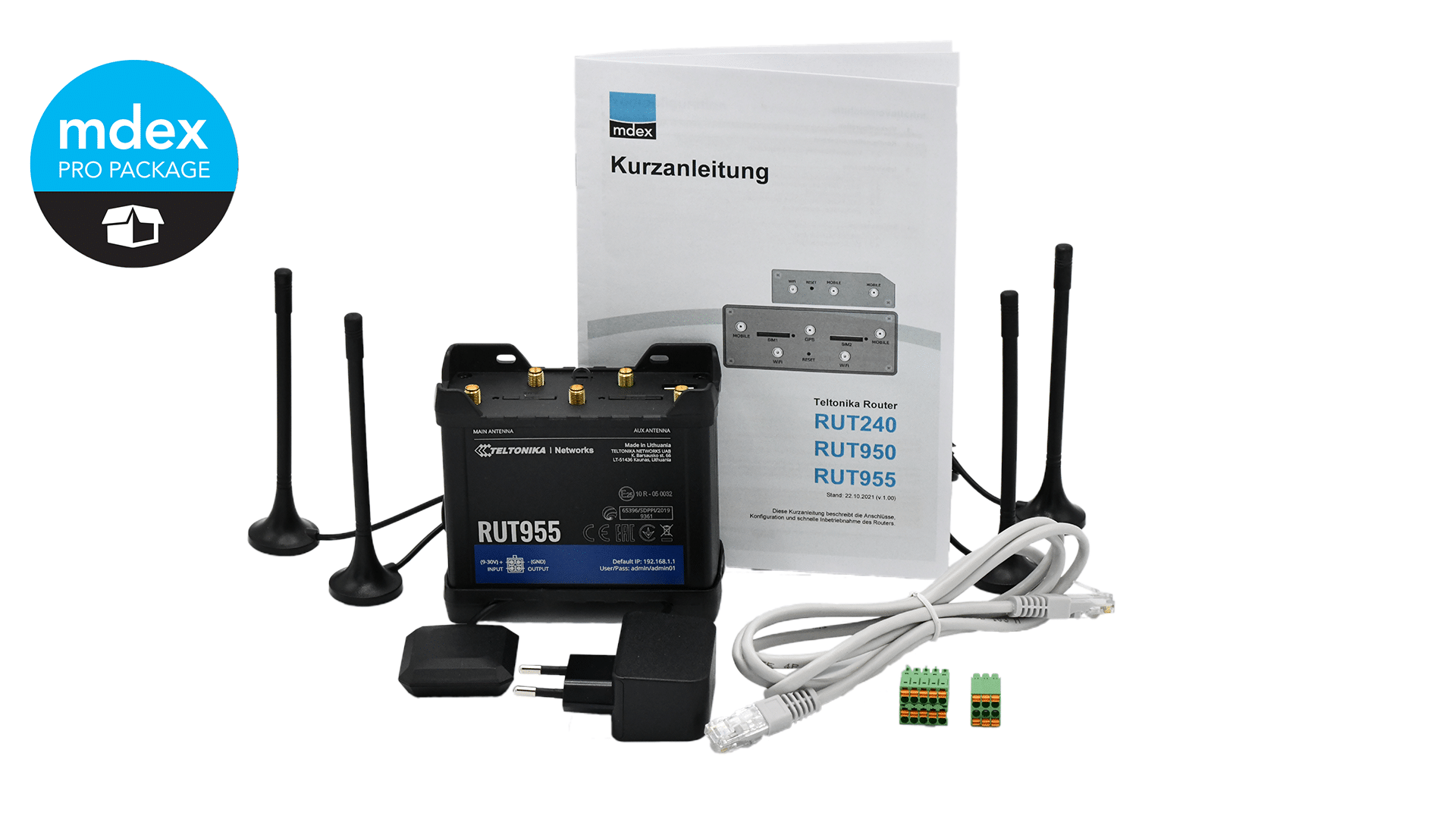 Industrie Router Teltonika RUT955 im mdex PRO PACKAGE mit Zubehör