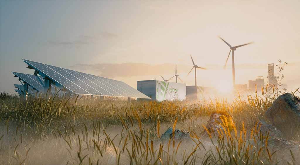 Solarzellen und Windräder bim Smart Grid